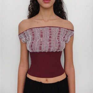 Gimaguas Oto Off-Shoulder Top in Burgundy Red